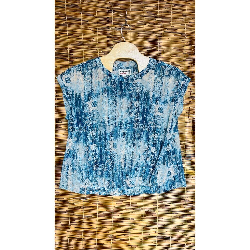 Johnny Was Santorini Blouse Silk Pete Greta Women Size Extra Large (XL) Blue Sho